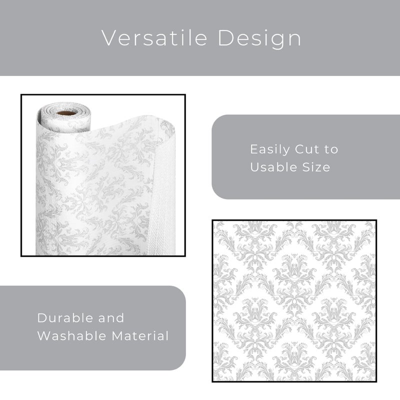 Smart Design Bonded Grip Shelf Liner - 12 Inch x 10 Feet - Non Adhesive, Strong Grip Bottom, Easy Clean Kitchen Drawer, Cabinet, Cupboard Dresser Protector Cover, Non Slip Rubber Mat - Fleur Gris - Image 3